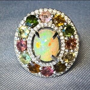 Carol Brodie Rarities Ethiopian Fire Opal & Multicolor Tourmaline Halo Ring